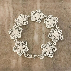 925 Sterling Silver Large Flower Bracelet Big Statement Bracelet